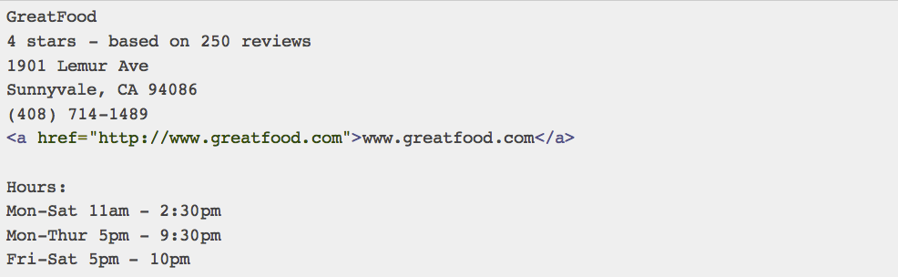 plain markup for a restaurant