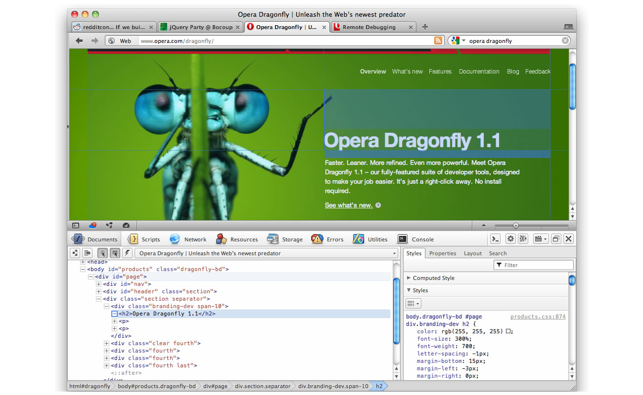 Opera Dragonfly Hompage